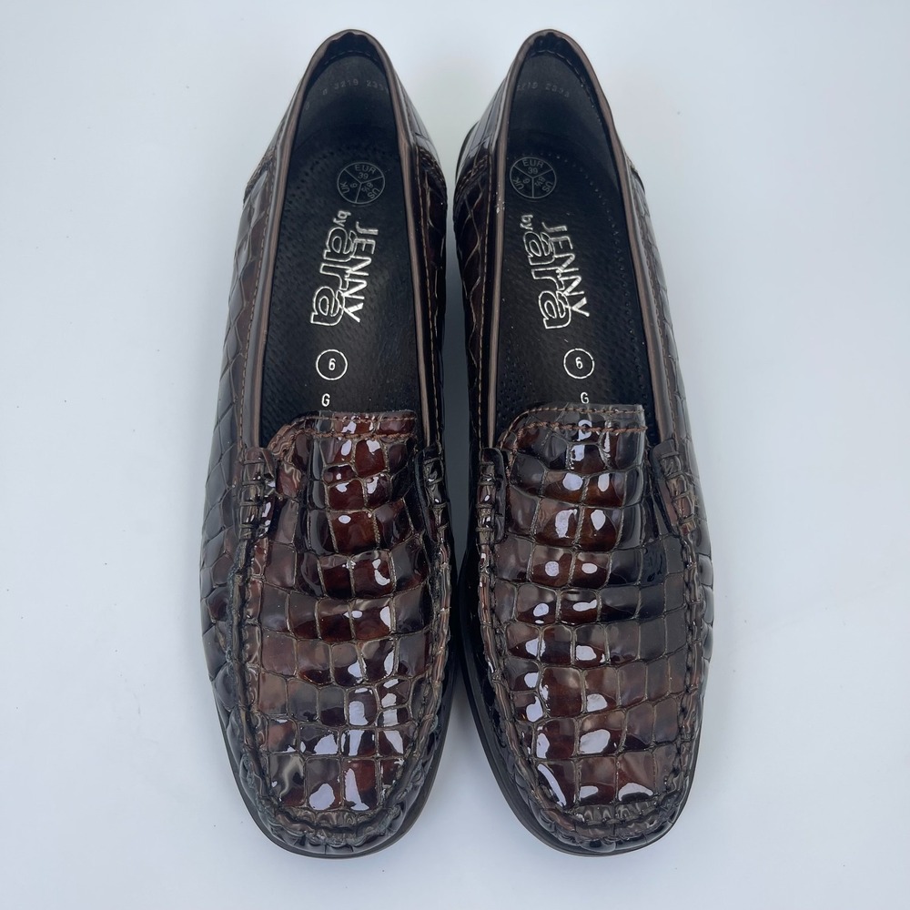 Jenny by Ara Croc Embossed Loafers Women's Size 8.5 Brown Slip On Comfort Shoes